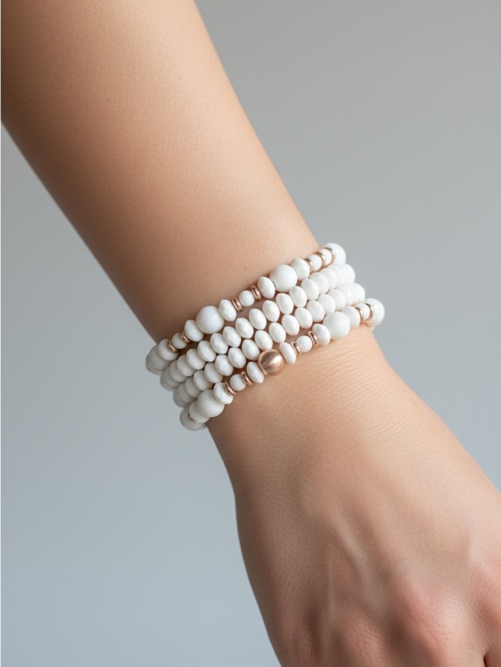10/1 Elegant White Beaded Bracelet with Rose Gold Accents